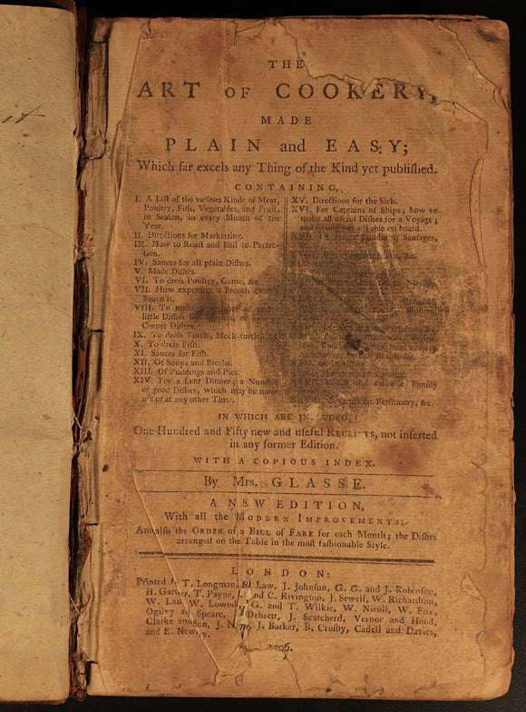 1796 The Art Of Cookery by Mrs Glasse Antiquarian British Cook Book + Recipes
