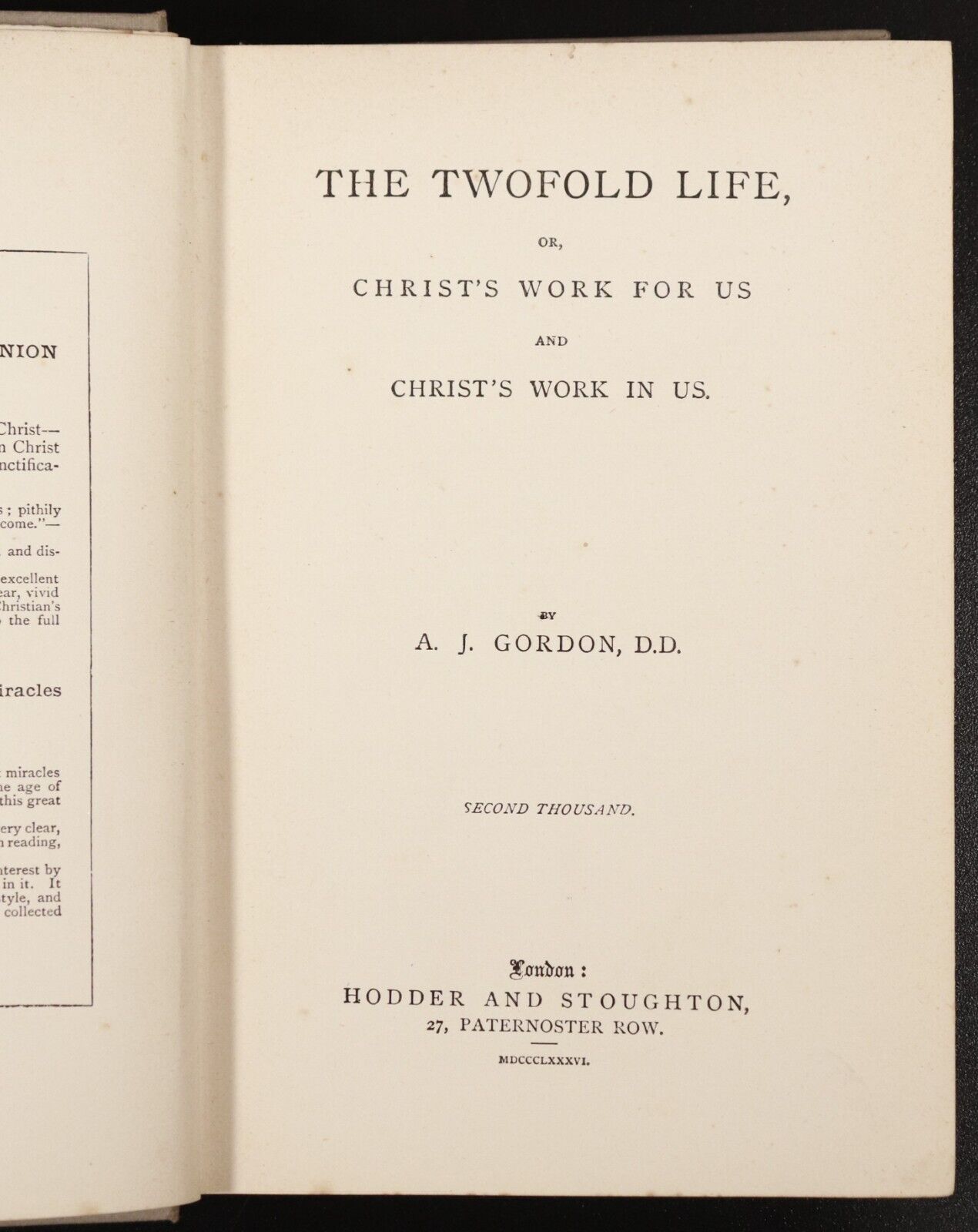 1886 The Twofold Life or Christs Work For Us Antique Theology Book AJ Gordon - 0