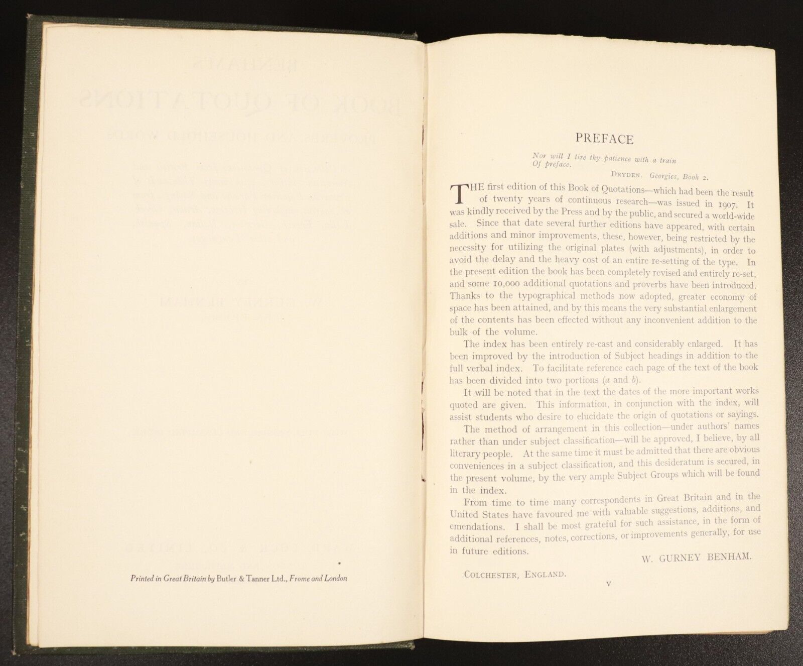 1924 Benham's Book Of Quotations Proverbs Household Words Antique English Book