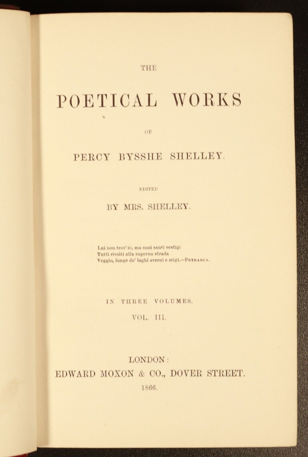 1866 3vol Poetical Works Of Percy Bysshe Shelley Antique Poetry Book Set Fine