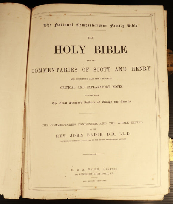 c1880 The Holy Bible Commentaries Of Scott & Henry Antiquarian Illustrated Bible