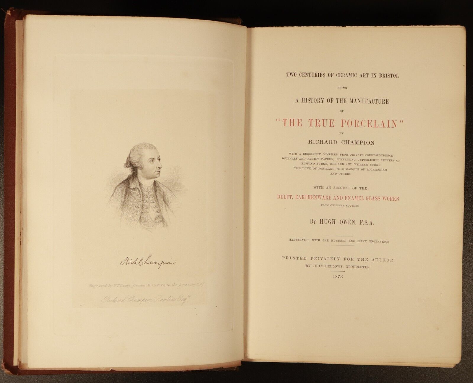 1873 Two Centures Of Ceramic Art In Bristol by R. Champion Antique History Book