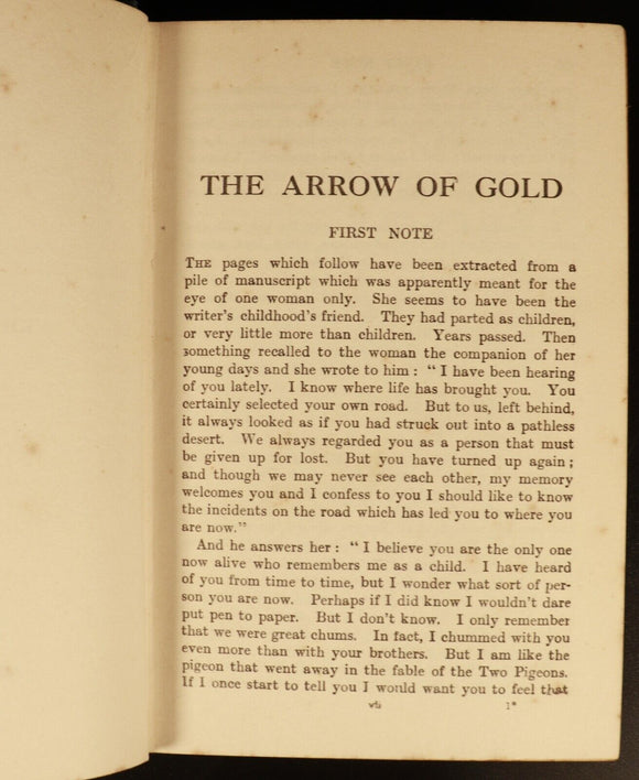 c1920 The Arrow Of Gold by Joseph Conrad Antique British Fiction Adventure Book