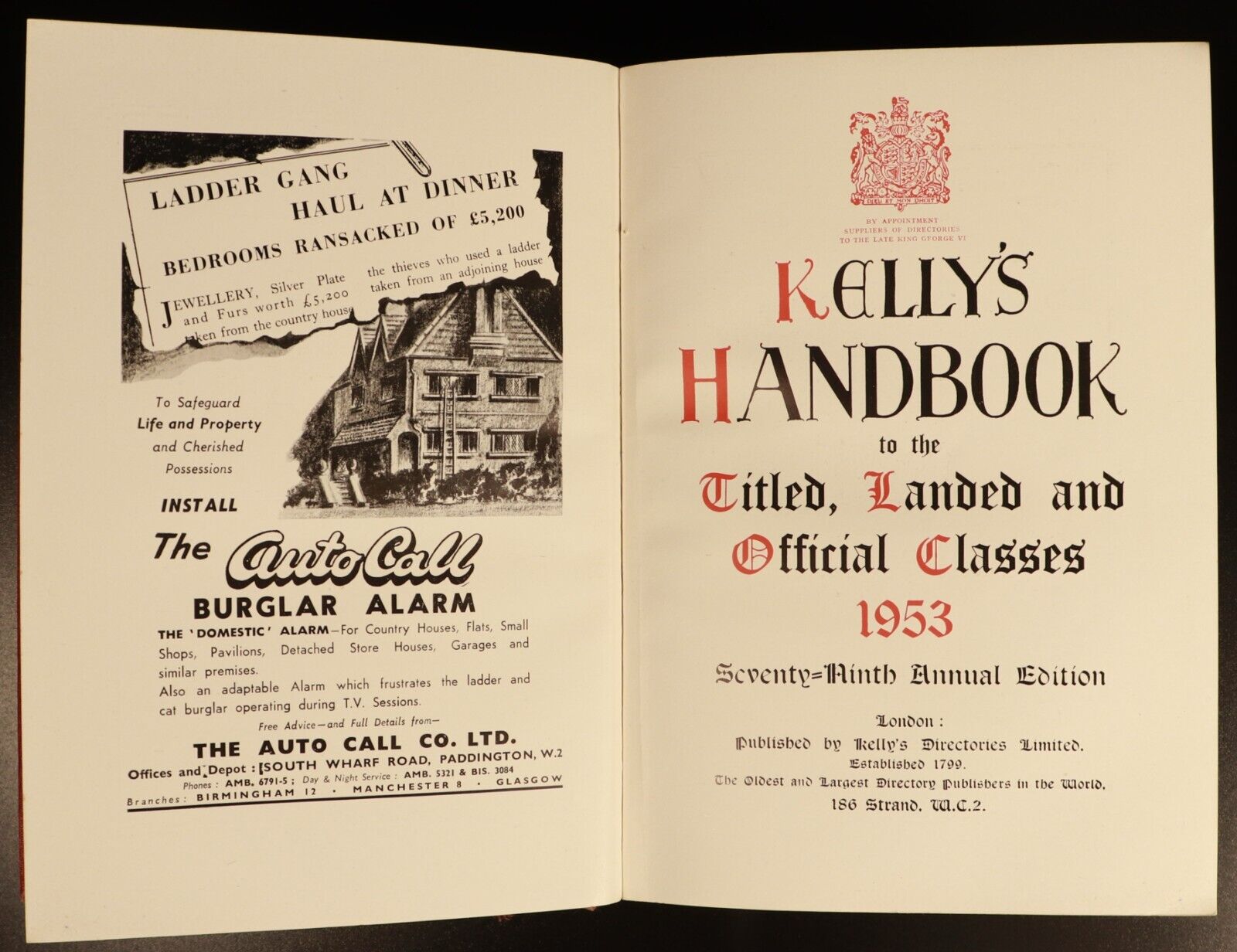 1953 Kellys Handbook Titled Landed Official Classes Antique British History Book