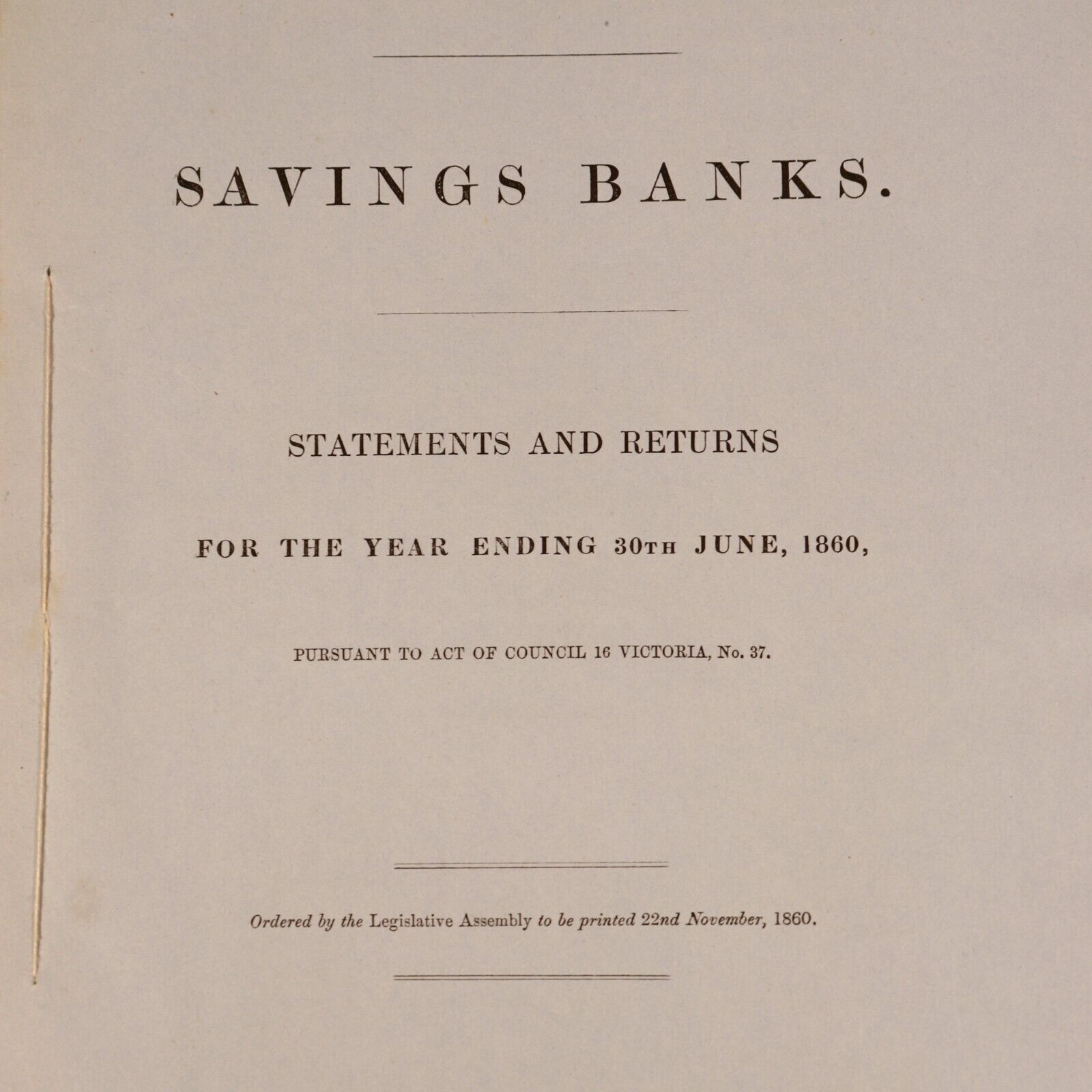 1860 Savings Banks Colony Of Victoria Government Report History Book Stocks