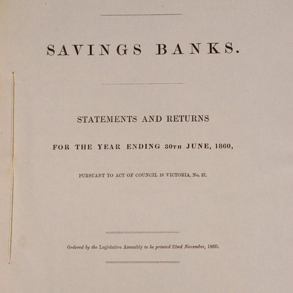 1860 Savings Banks Colony Of Victoria Government Report History Book Stocks