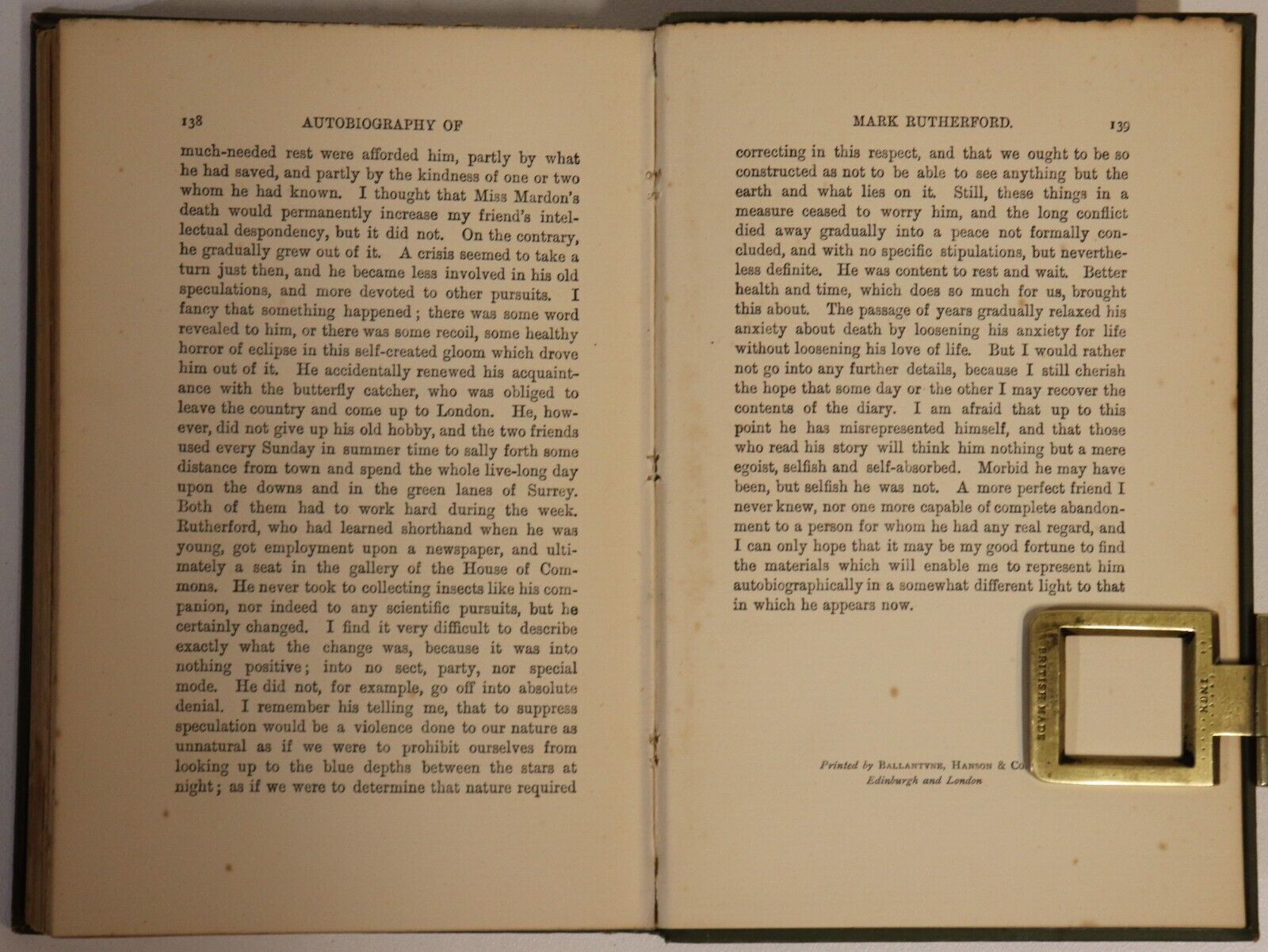 1896 The Autobiography Of Mark Rutherford Antique British Literature Book