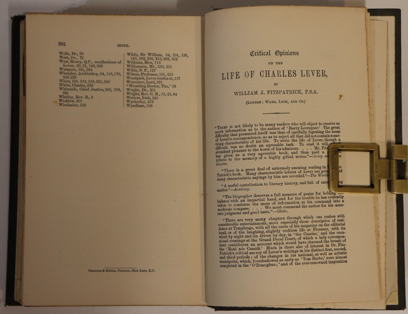 c1890 The Life Of Charles Lever by WJ Fitzpatrick Antique Irish History Book