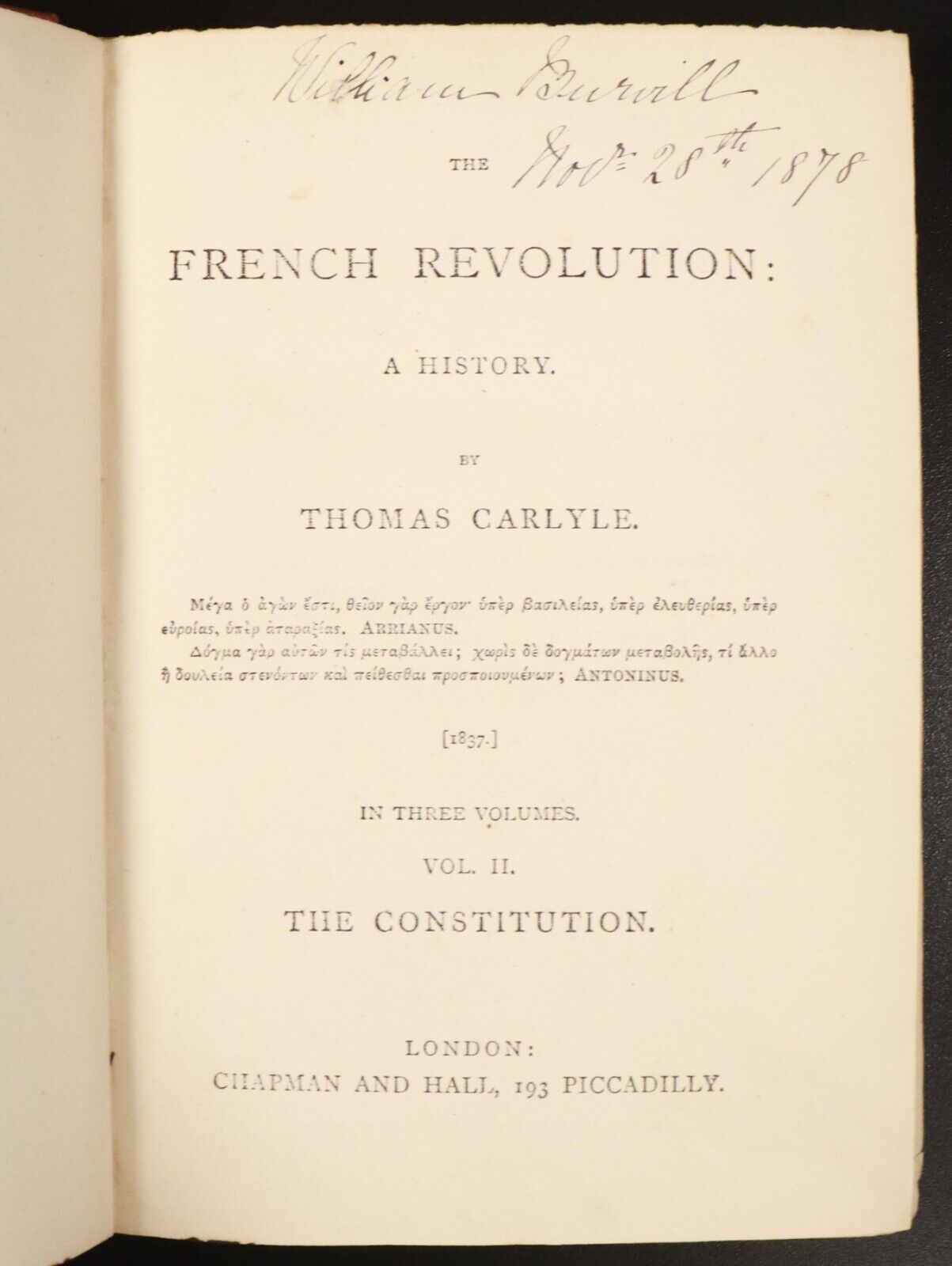 c1875 3vol The French Revolution History by Thomas Carlyle Antiquarian Book Set