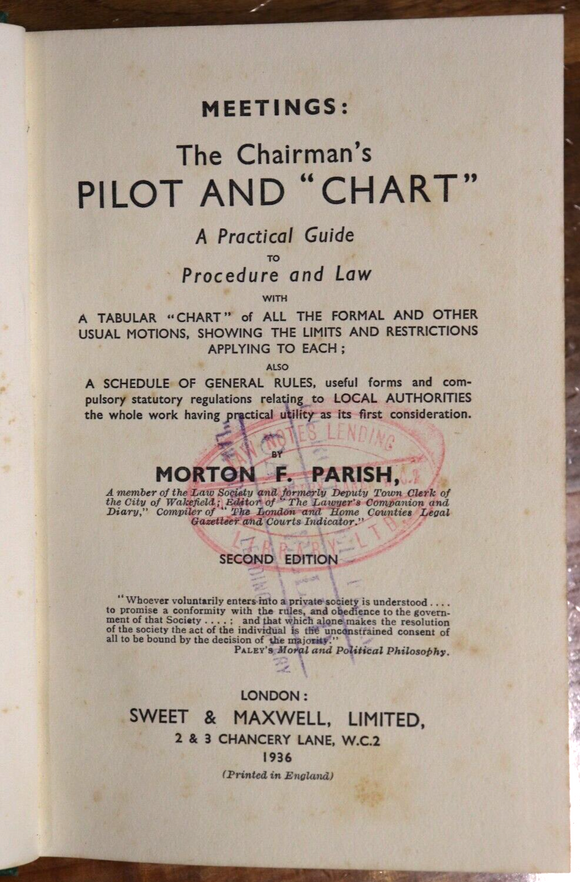 1936 The Chairman's Pilot & Chart Antique Business Law Reference Book