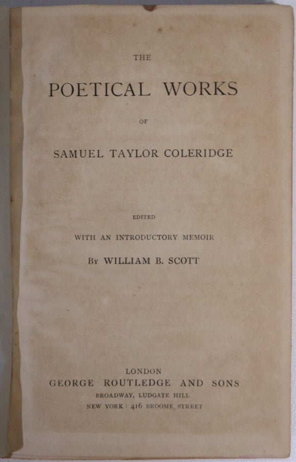 c1885 The Poetical Works Of Samuel Taylor Coleridge Antique Poetry Book Fiction
