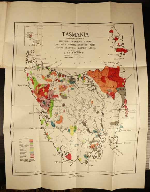 1938 Geology & Mineral Deposits Of Tasmania Australian Mining History Book Maps