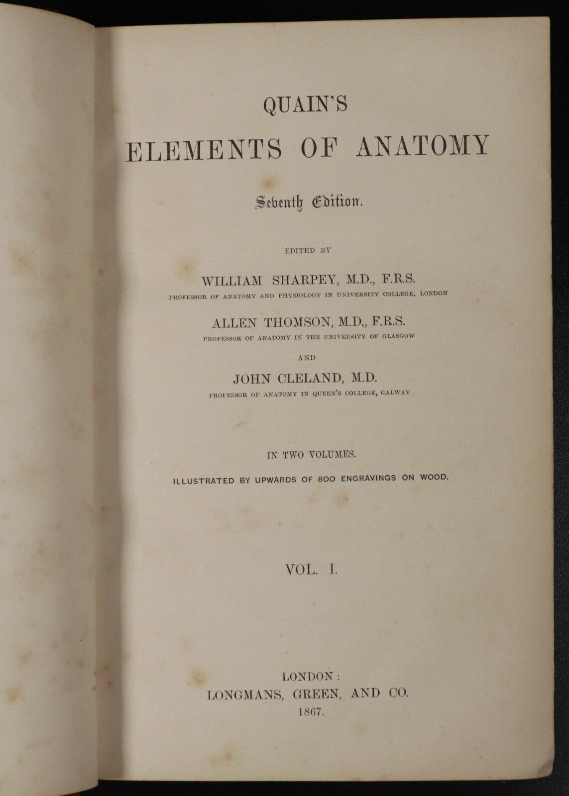 1867 Quain's Elements Of Anatomy Illustrated Antiquarian Medical Reference Book