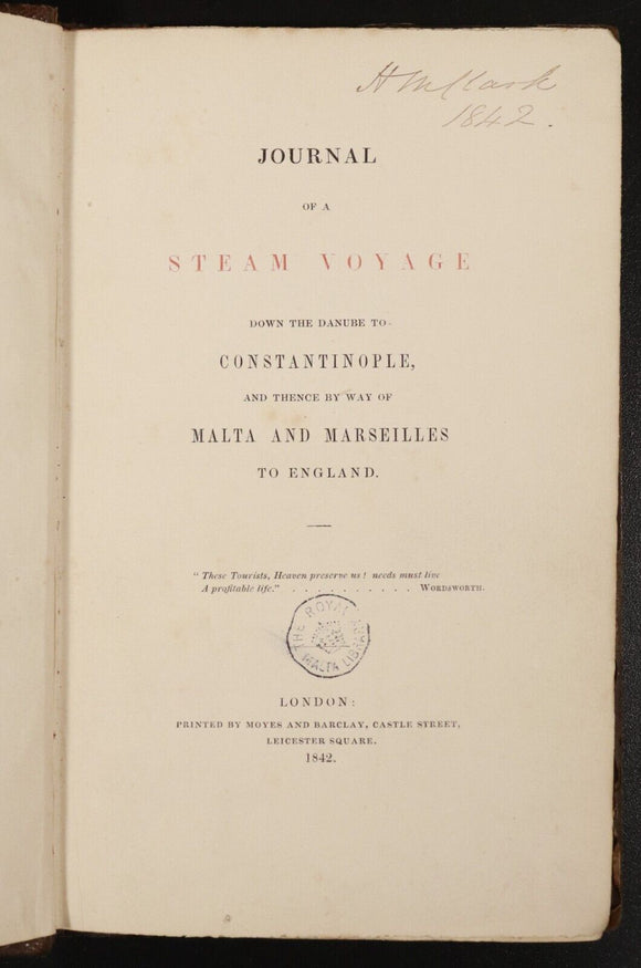 1842 Journal Of A Steam Voyage Danube To Constantinople Antique Travel Book