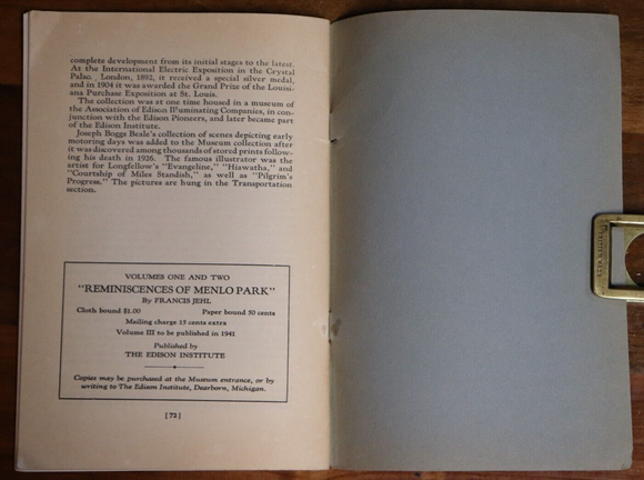 1941 A Guide Book For The Edison Institute Museum American History Book