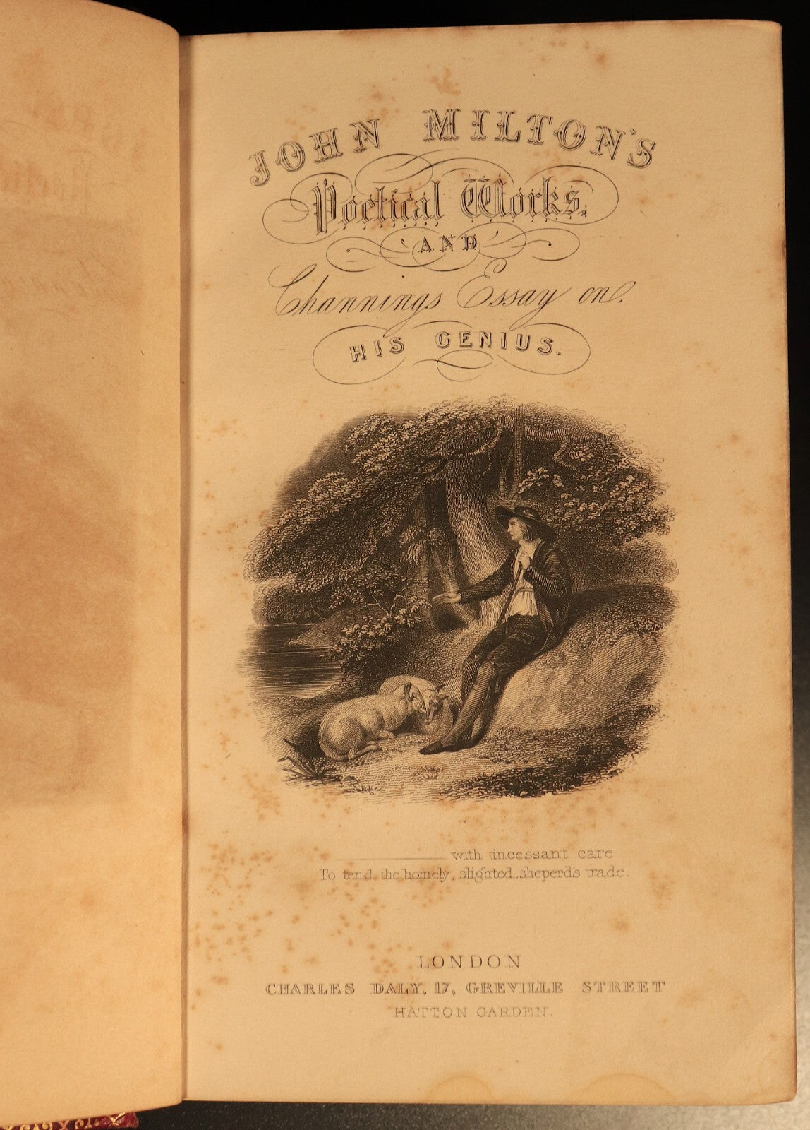 c1850 Poetical Works Of John Milton Paradise Lost Antique Poetry Book Leather
