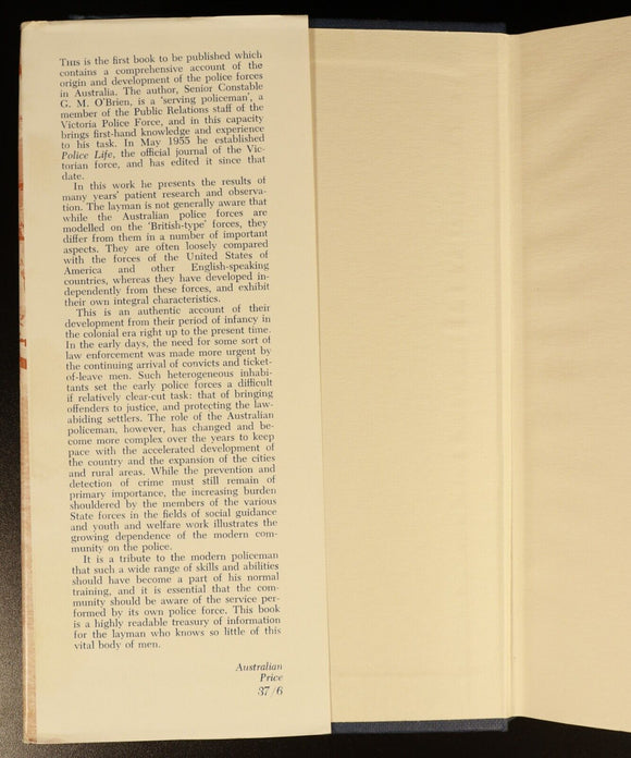 1960 The Australian Police Forces by G.M. O'Brien Australian History Book 1st Ed