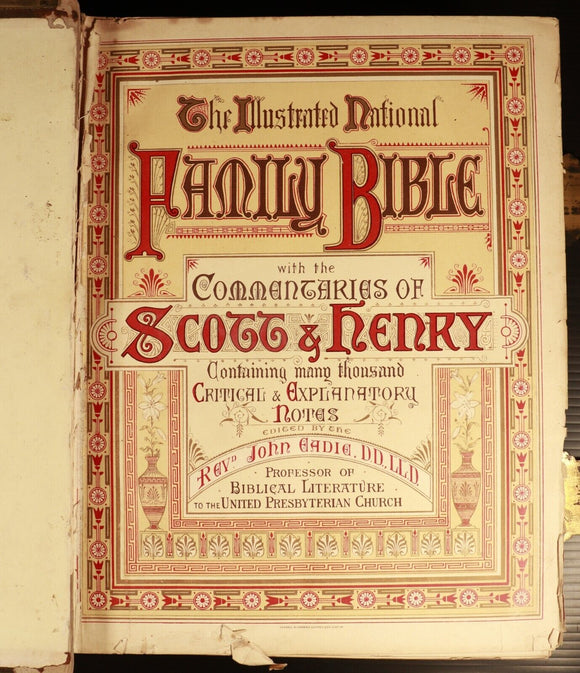 c1880 The Holy Bible Commentaries Of Scott & Henry Antiquarian Illustrated Bible