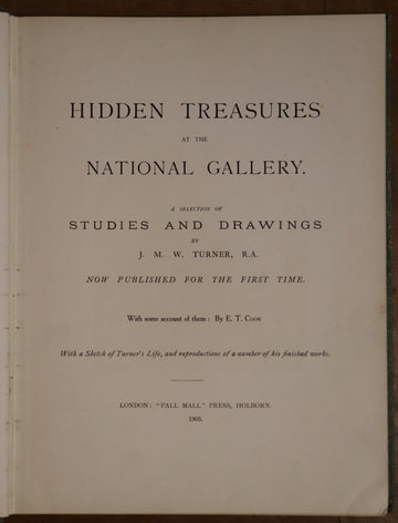 1905 Hidden Treasures At The National Gallery by JMW Turner Antique Art Book - 0