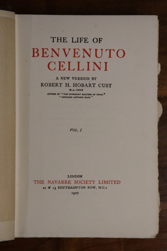 Life Of Benvenuto Cellini - 1927 - Antique Italian History Books 2 Vol Set