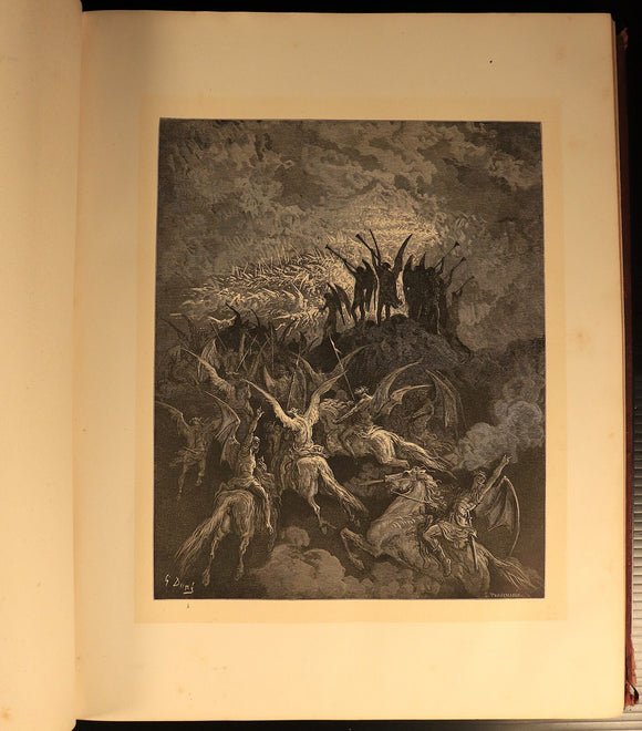 c1880 Milton's Paradise Lost: Gustave Dore Antiquarian Book Engravings In Red