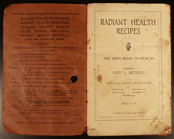 1941 Radiant Health Recipes Antique Australian Cook Book Mary L. Nicholls - 0