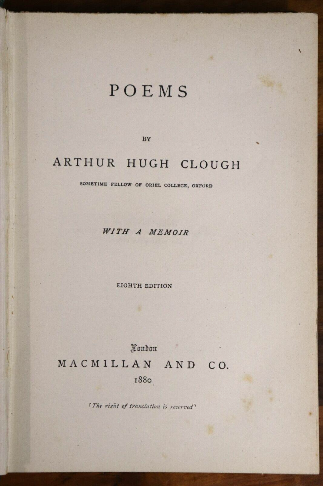 1880 Poems by Arthur Hugh Clough Antique British Poetry Book Nightingale - 0