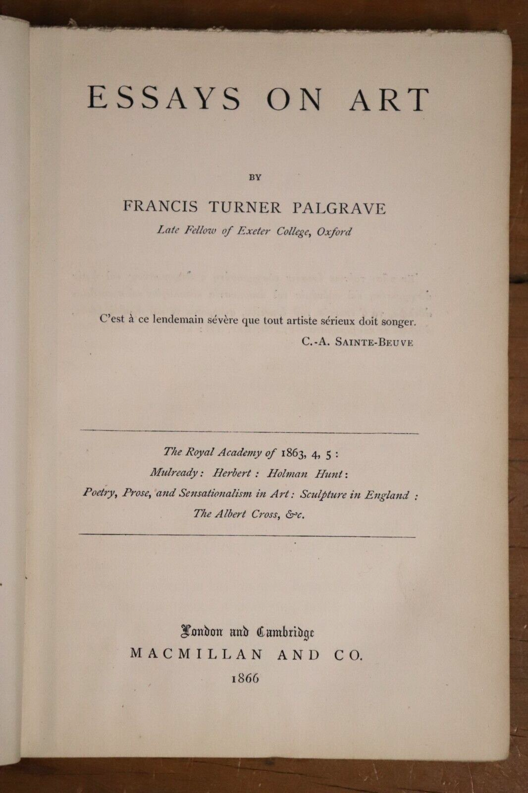 1866 Essays On Art by Francis Turner Palgrave Antique British Art History Book - 0