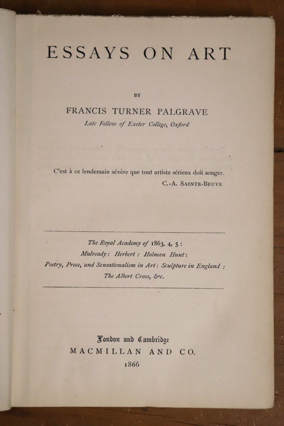 1866 Essays On Art by Francis Turner Palgrave Antique British Art History Book