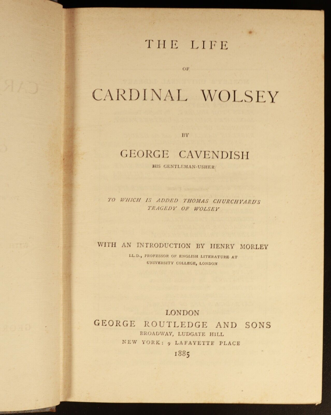 1885 Life Of Cardinal Wolsey G. Cavendish Antique Theology Book Morley's Library