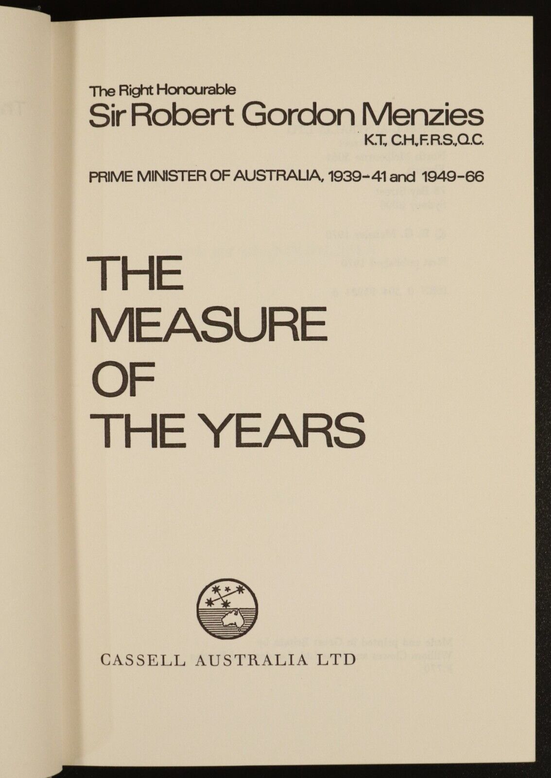 1970 Measure Of The Years by Robert Gordon Menzies Australian History Book