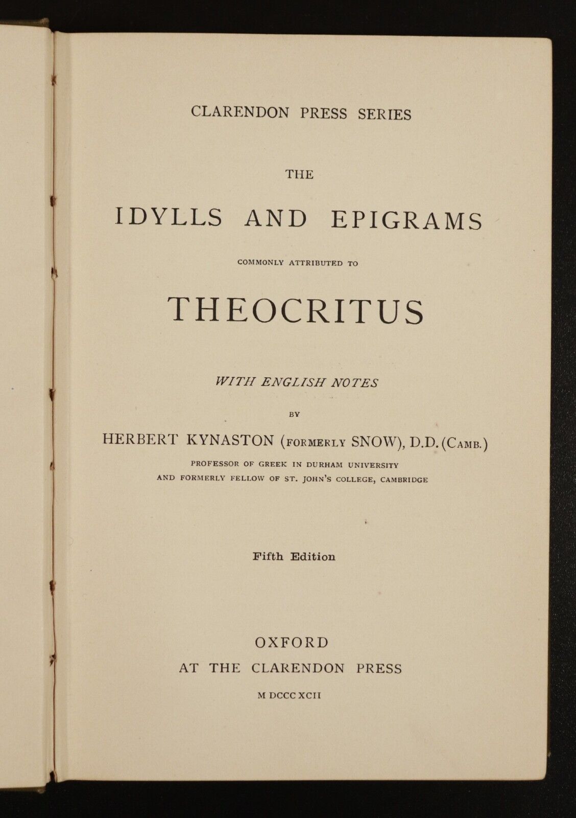 1892 Idylls & Epigrams Attributed To Theocritus H. Kynaston Antique Poetry Book