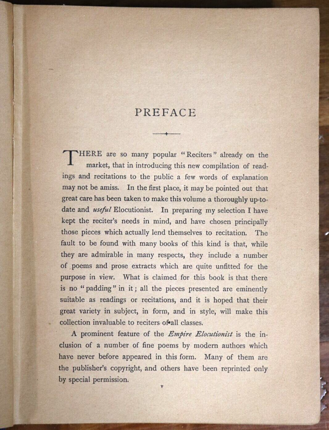 c1905 The Empire Elocutionist by A.L. Haydon Antique English Language Book