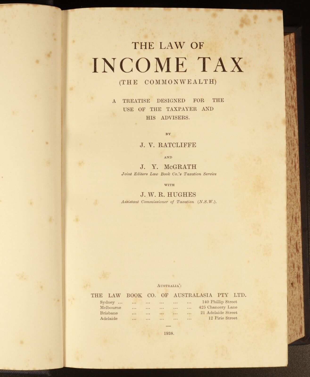 1938 The Law Of Income Tax Australian Taxation History Book For Payer & Adviser