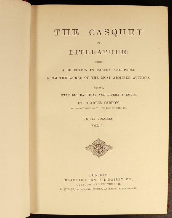 The Casquet Of Literature by Charles Gibbon 6vol c1877 Antique History Book Set