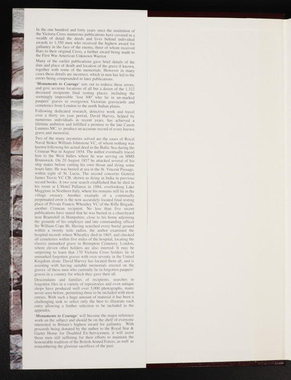 1999 2vol Monuments To Courage by D. Harvey Victoria Cross Military Books Signed