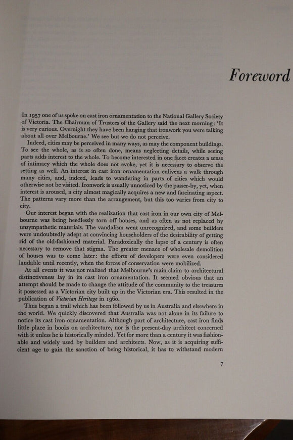 1977 Cast Iron Decoration by E&J Robertson Australian Architectural History Book