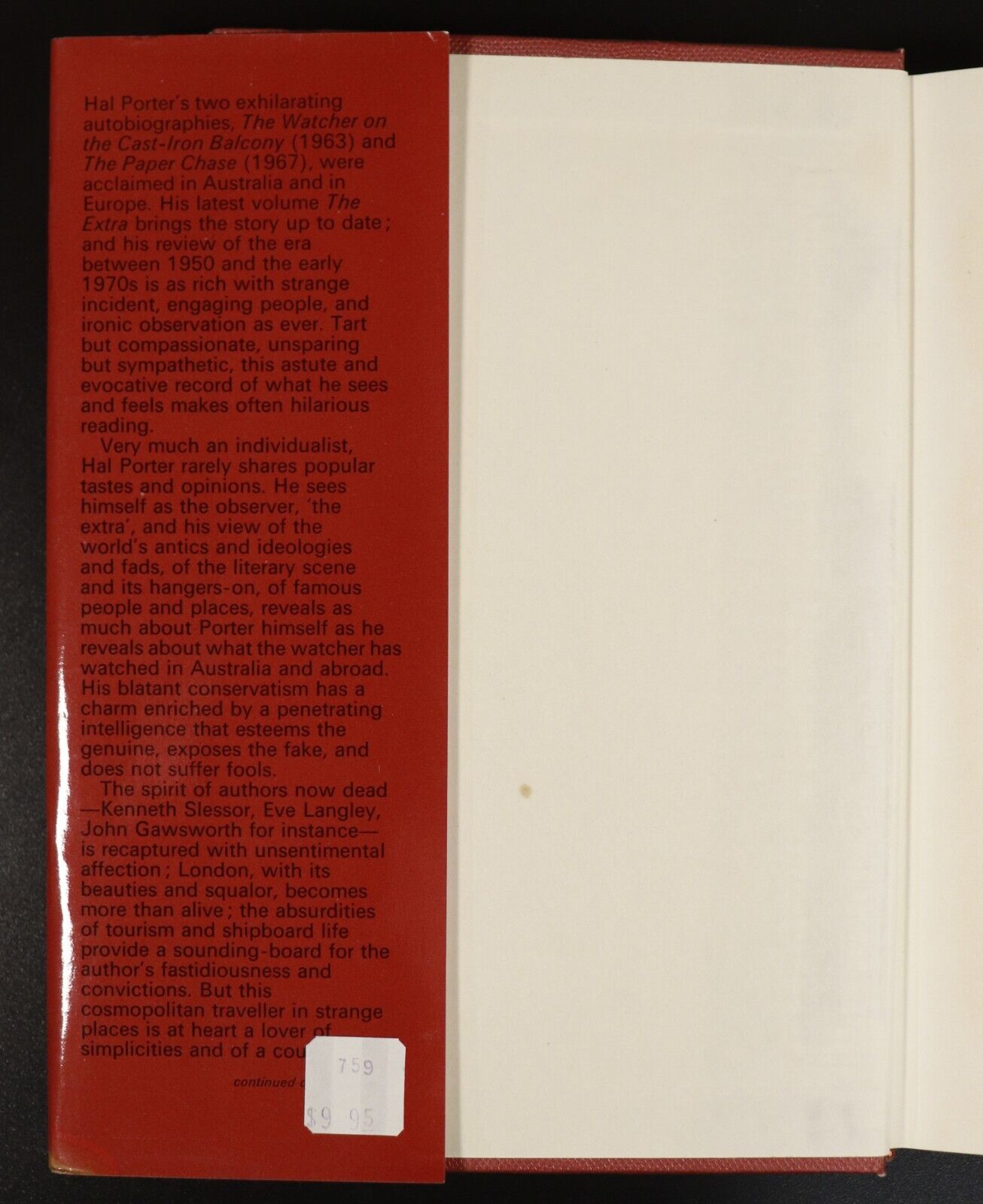 1975 The Extra by Hal Porter Vintage Australian Literature History Book - 0