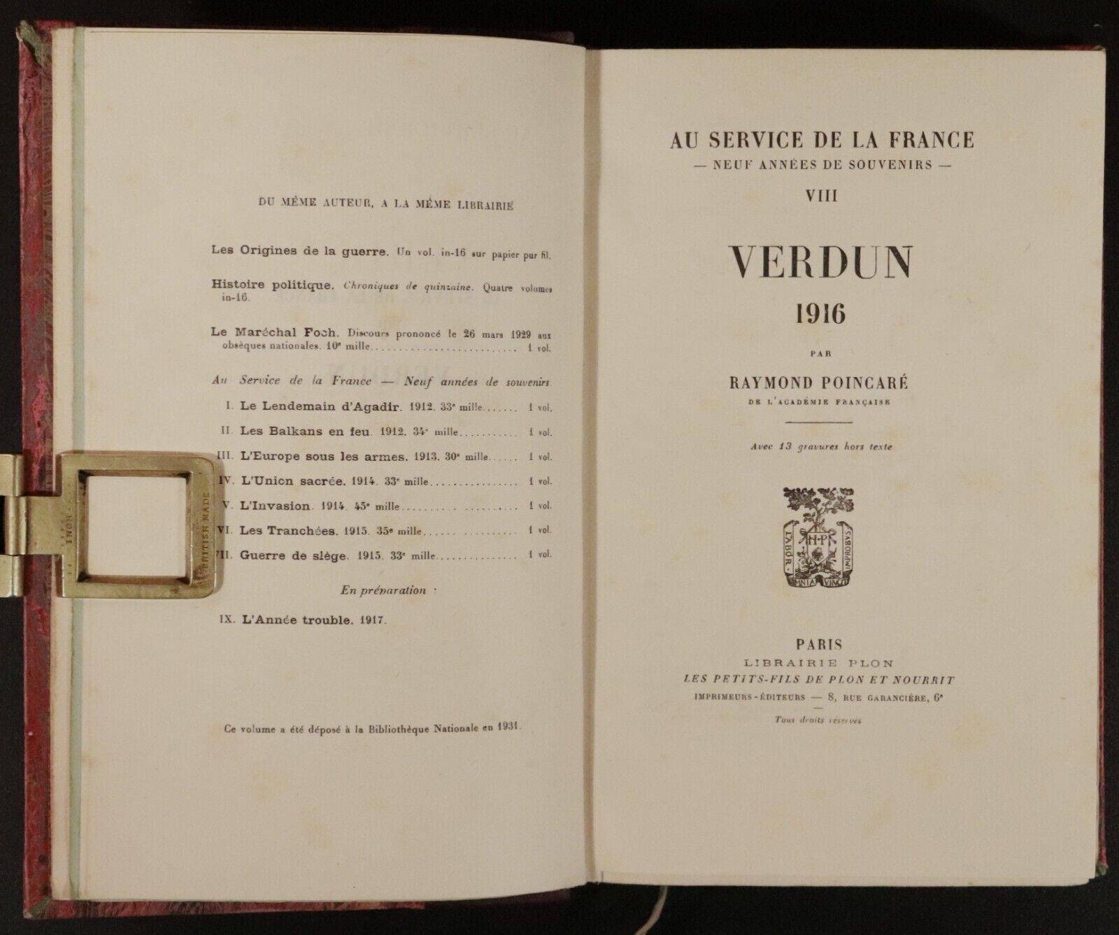 1928 4vol Au Service De La France by R Poincare French Military History Books