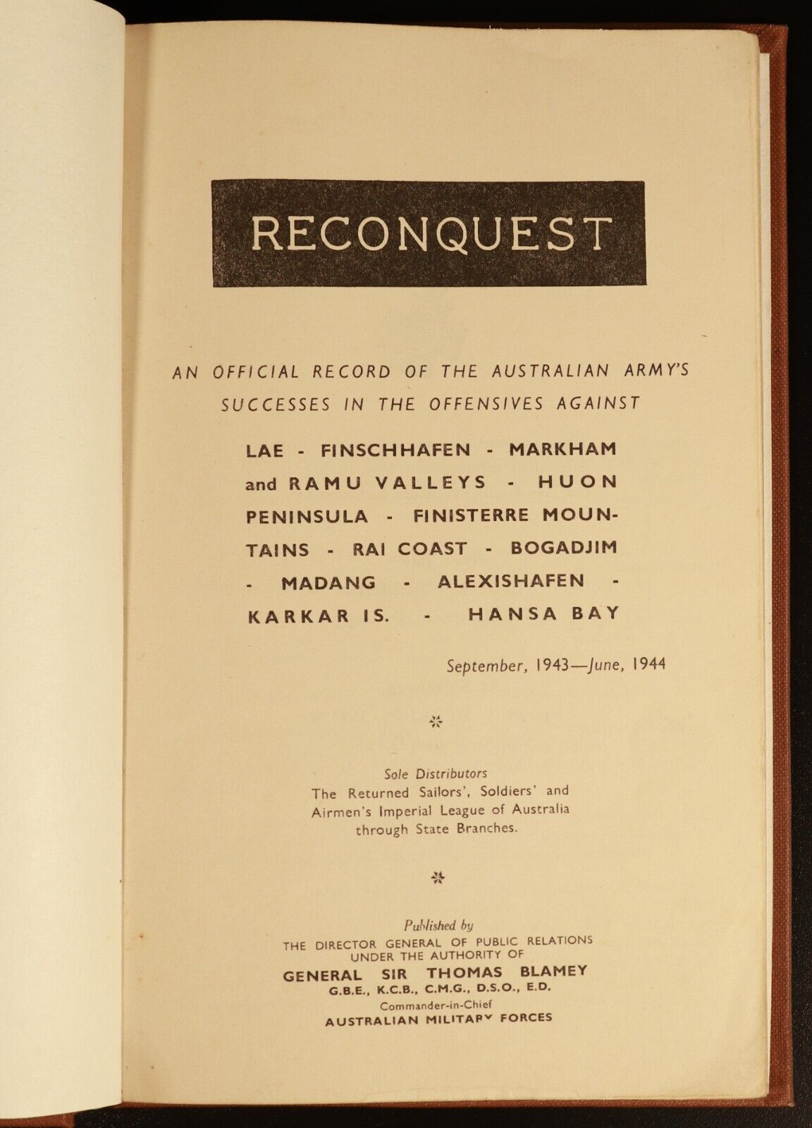 1944 Reconquest Australian Army At War New Guinea Military History Book 1st Ed