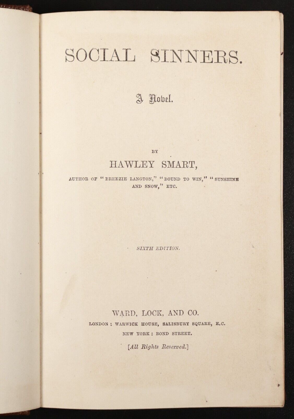 c1895 Social Sinners by Hawley Smart Antique British Military Fiction Book