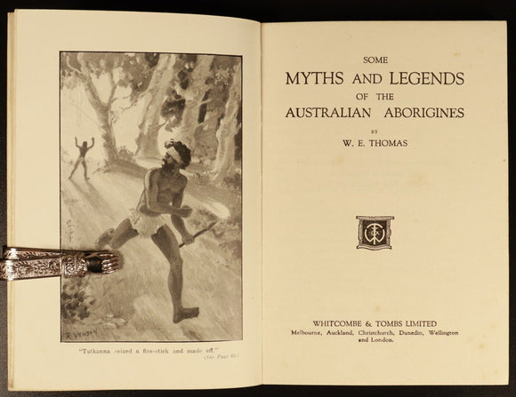 c1928 Myths & Legends of Australian Aborigines Illustrated History Book 1st Ed