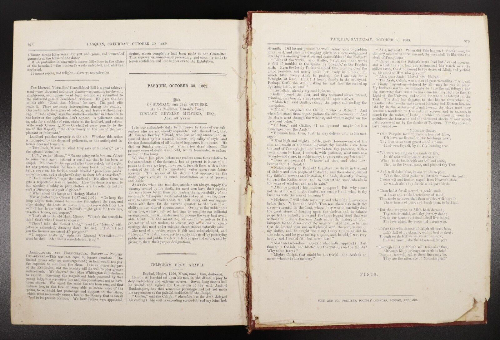 1882 Pasquin Newspaper Antiquarian South Australian News Journal Book 1867-1869