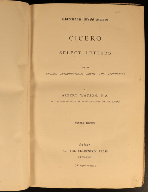 1874 Cicero Select Letters by Albert Watson Antique Roman History Book Clarendon