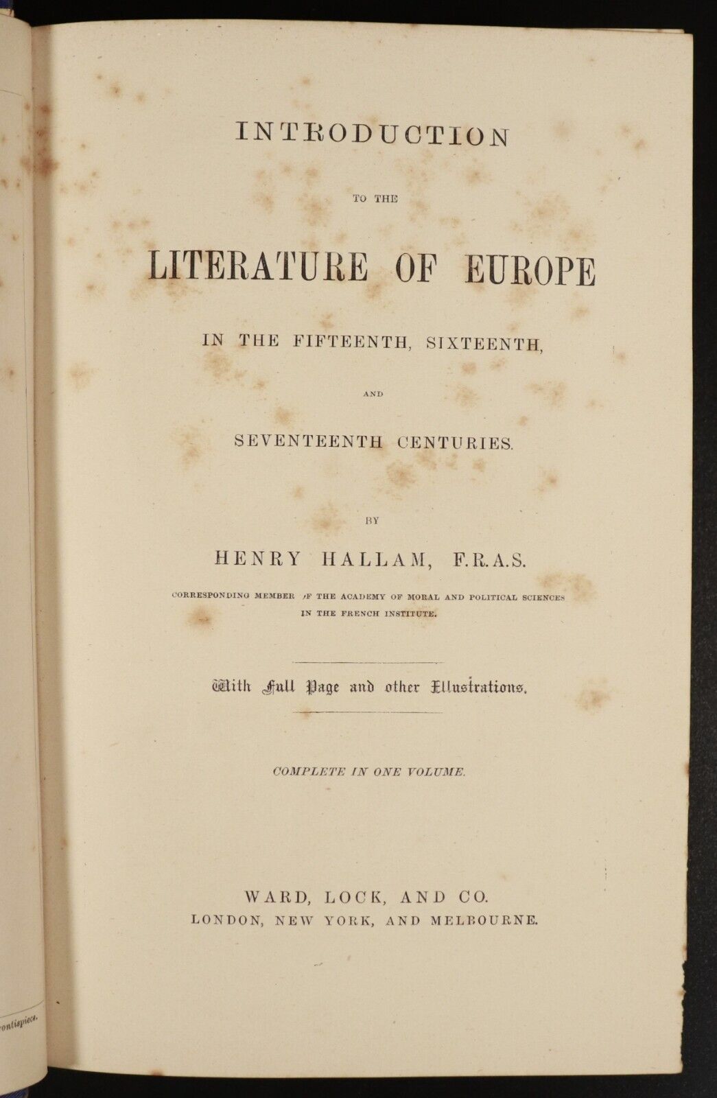 c1885 Introduction To The Literature Of Europe Henry Hallam Antique History Book