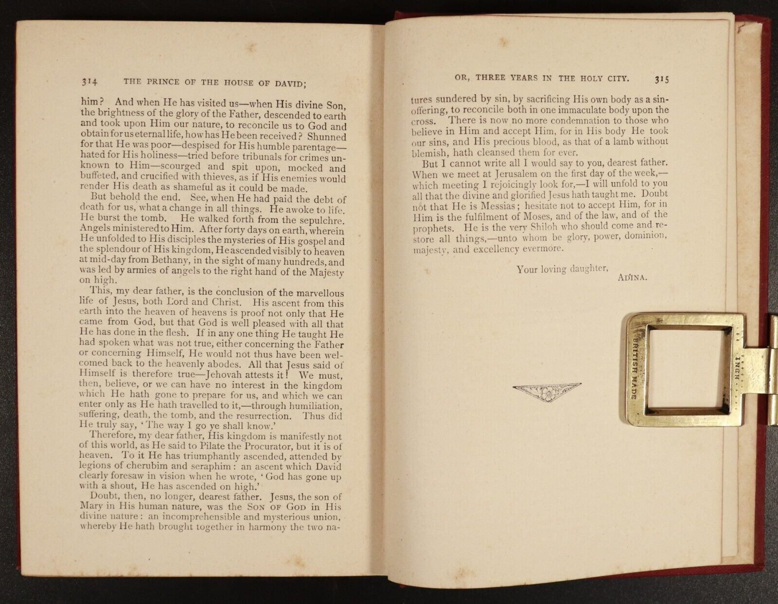 c1894 The Prince Of The House Of David by JH Ingraham Antiquarian Theology Book