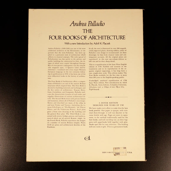 1965 Four Books Of Architecture by Andrea Palladio Reprint Book Of 1738 Original