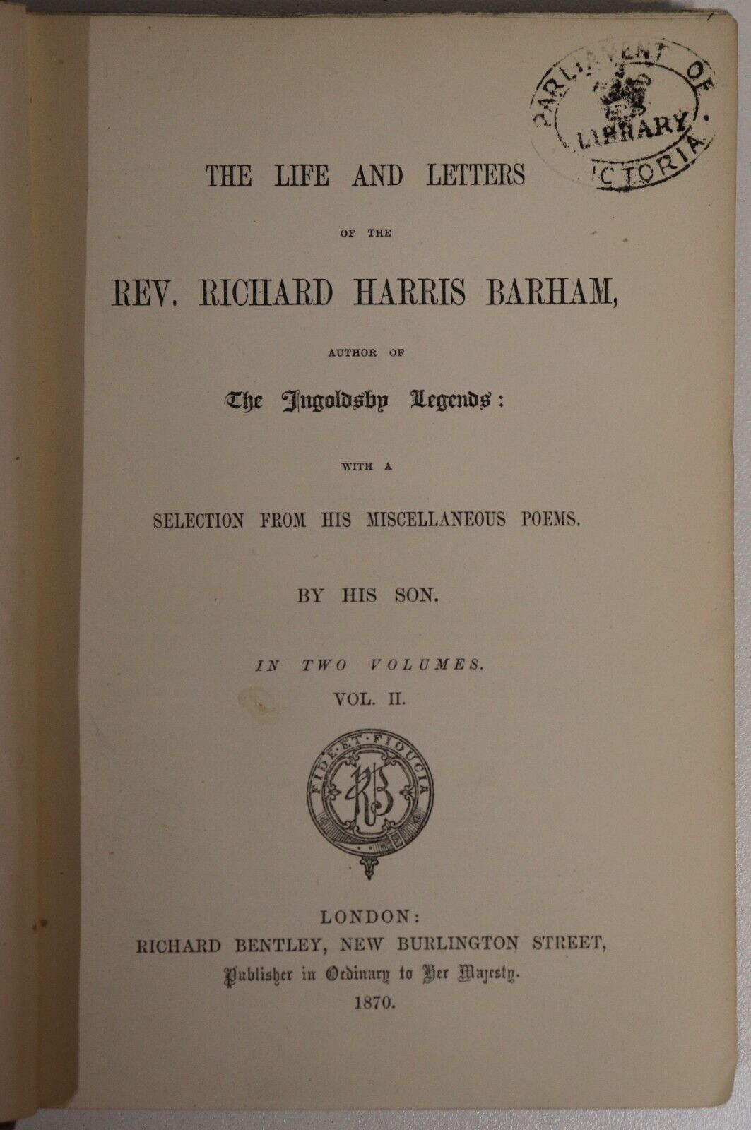 1870 2vol Life & Letters Of Richard Harris Barham Antiquarian Biography Book Set