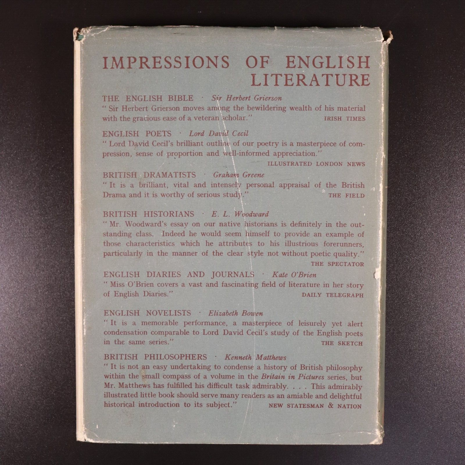 1944 Impressions Of English Literature Antique British History Reference Book