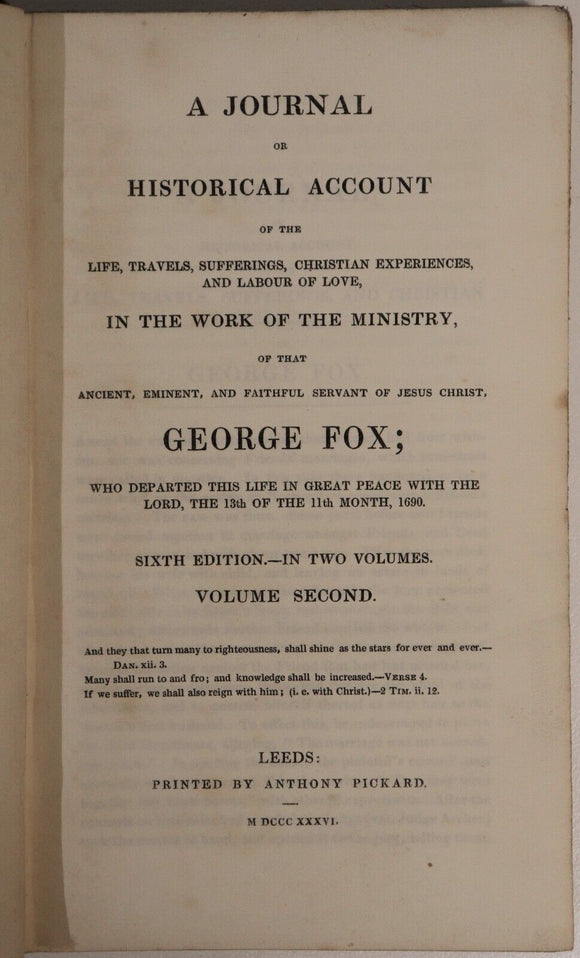 1836 2vol A Journal Of The Life Of George Fox Antiquarian British History Books